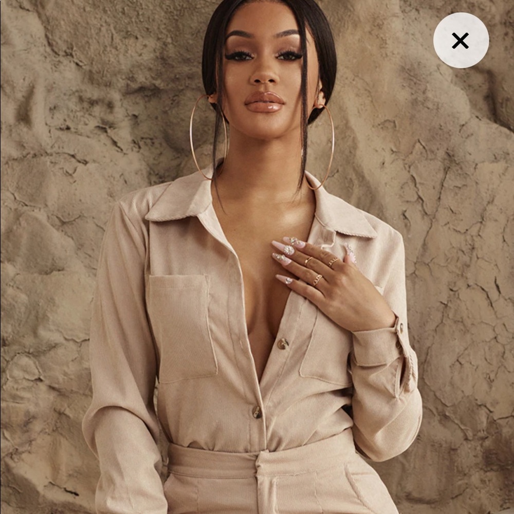 Camel Cord Button Oversized Shirt
